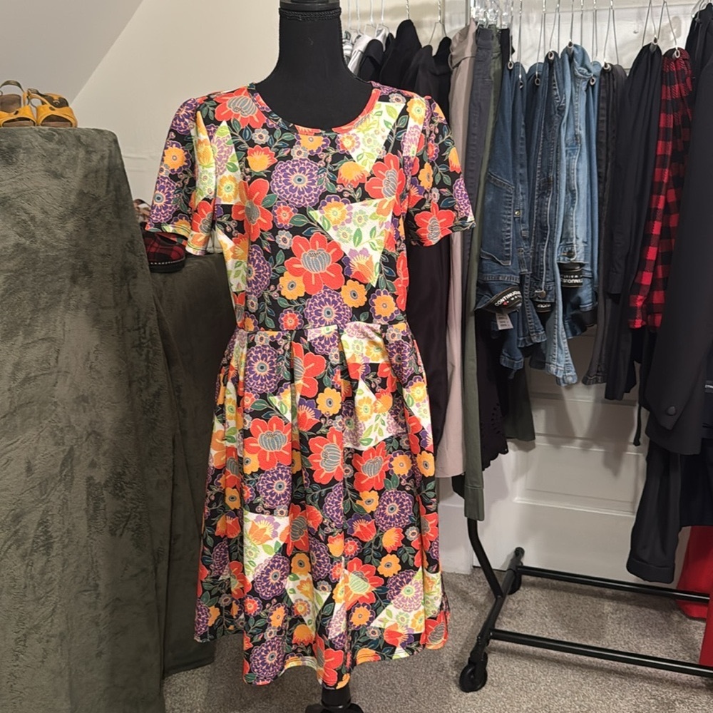 Lularoe Orange Purple Floral Dress Size XL